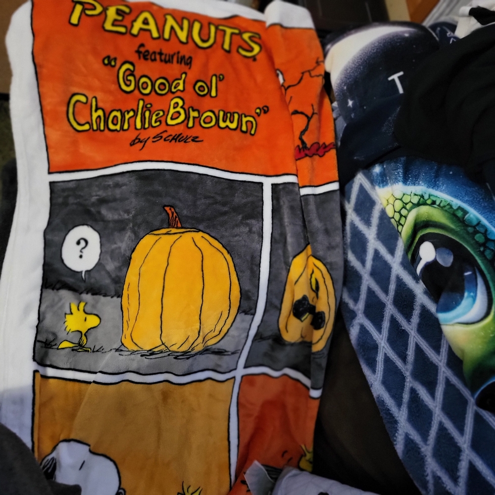 Peanuts Orange and Black Comic Strip Throw Blanket